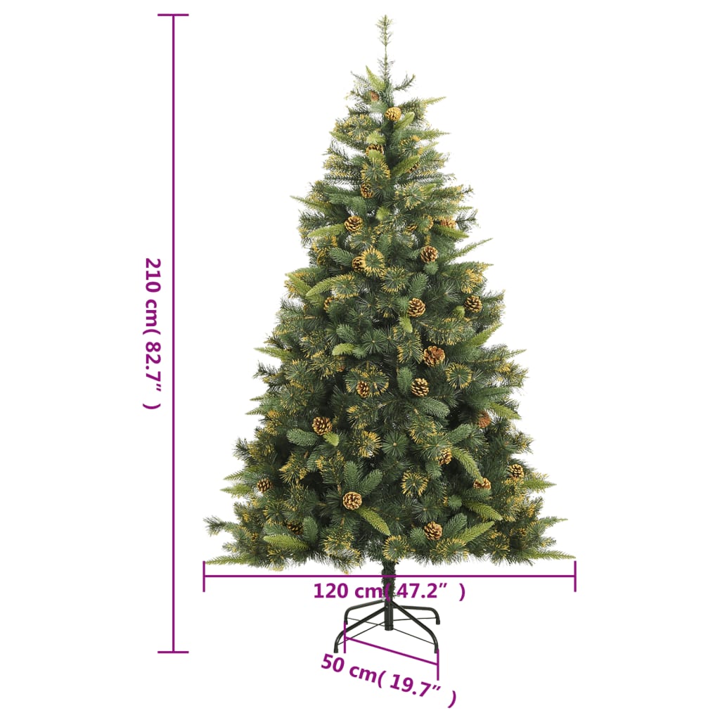 vidaXL Umelý výklopný vianočný stromček so šiškami 210 cm