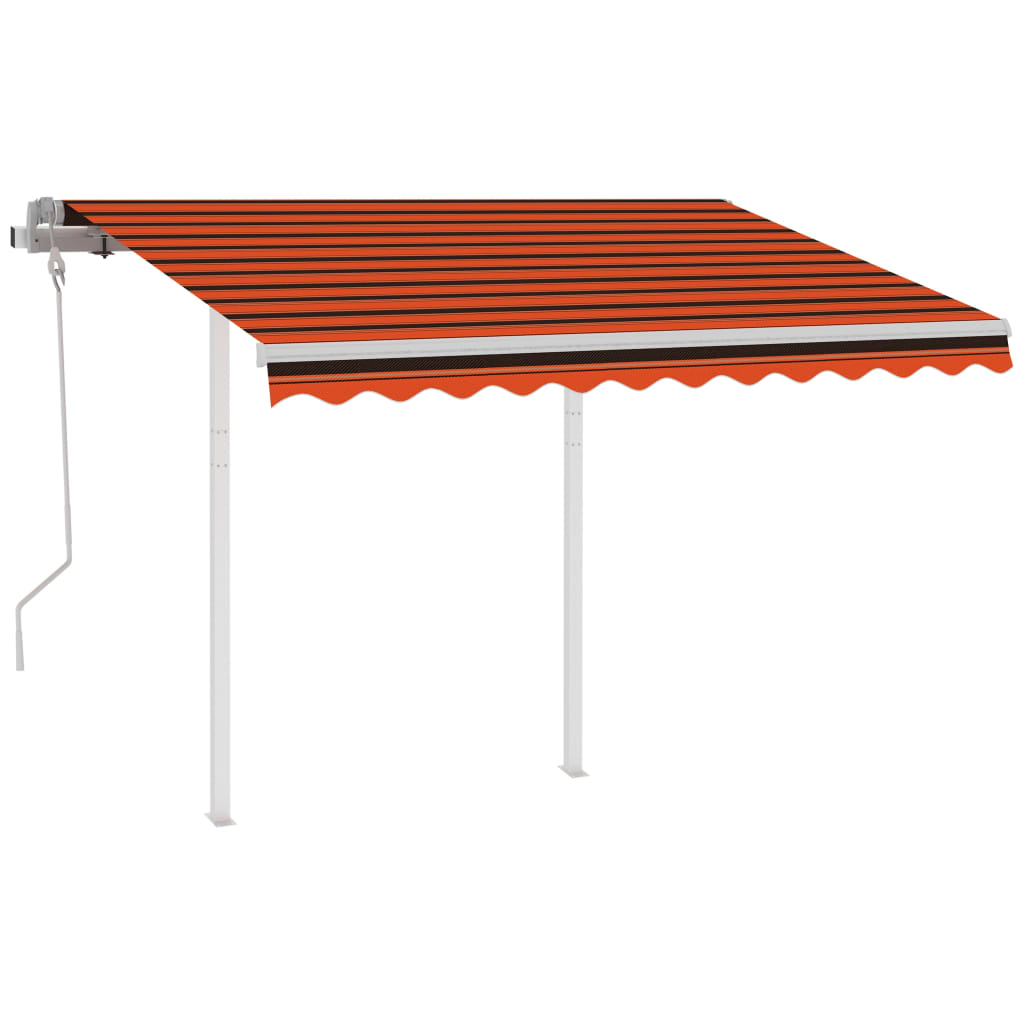 vidaXL Ručne zaťahovacia markíza so stĺpikmi 3x2,5 m oranžovo-hnedá