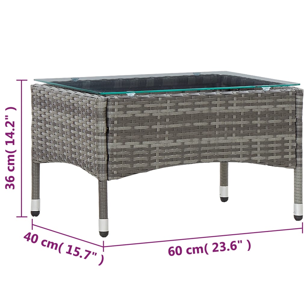 vidaXL Konferenčný stolík sivý 60x40x36 cm polyratanový