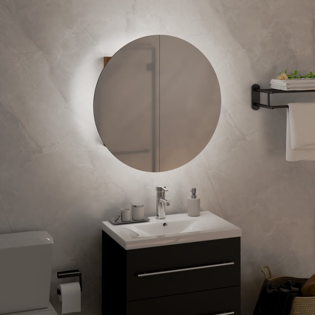 vidaXL Kúpeľňová skrinka s okrúhlym zrkadlom a LED dub 40x40x17,5 cm