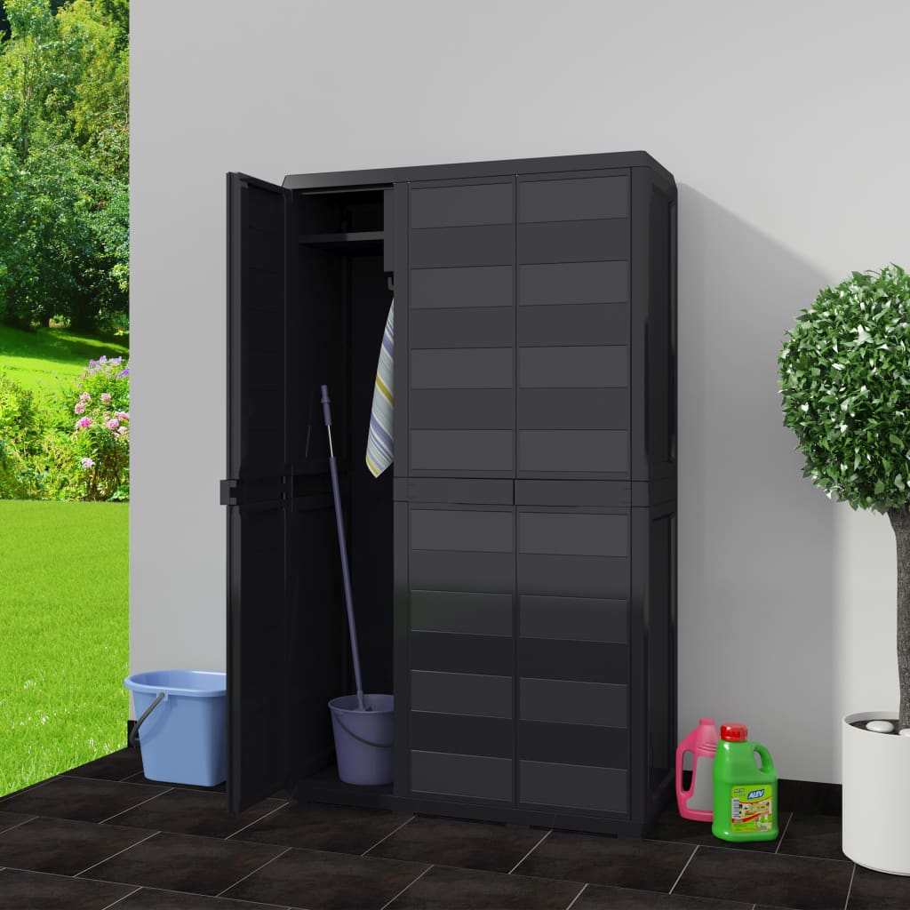 vidaXL Záhradná skladoavcia skrinka s 4 policami, čierna