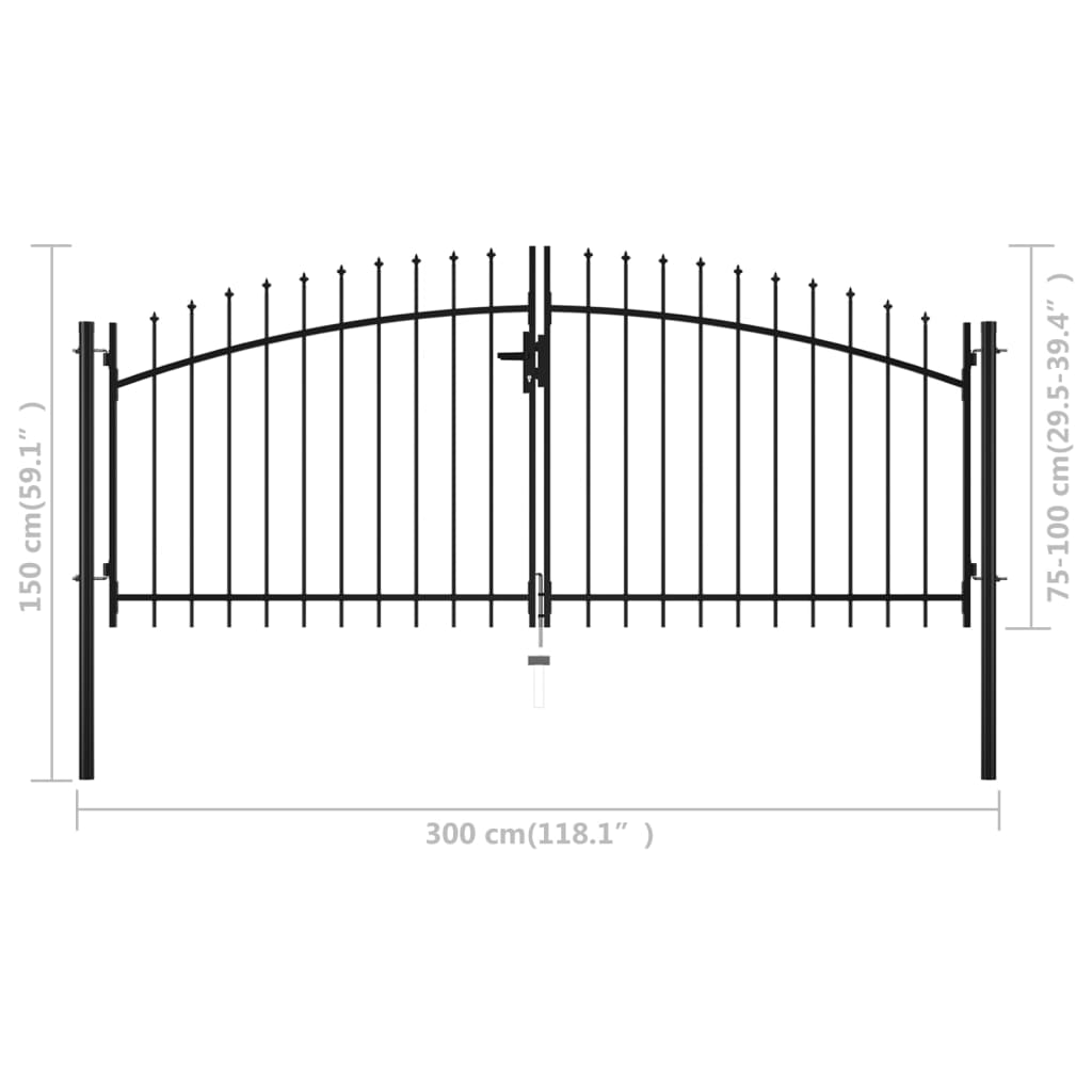 vidaXL Dvojkrídlová ozdobná brána s hrotmi 300x150 cm