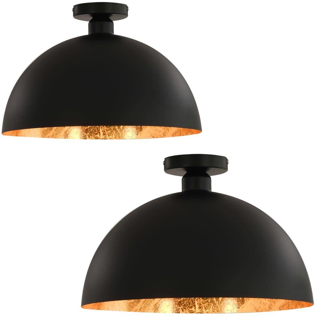 vidaXL Stropné lampy 2 ks, čierne a zlaté, pologuľa E27