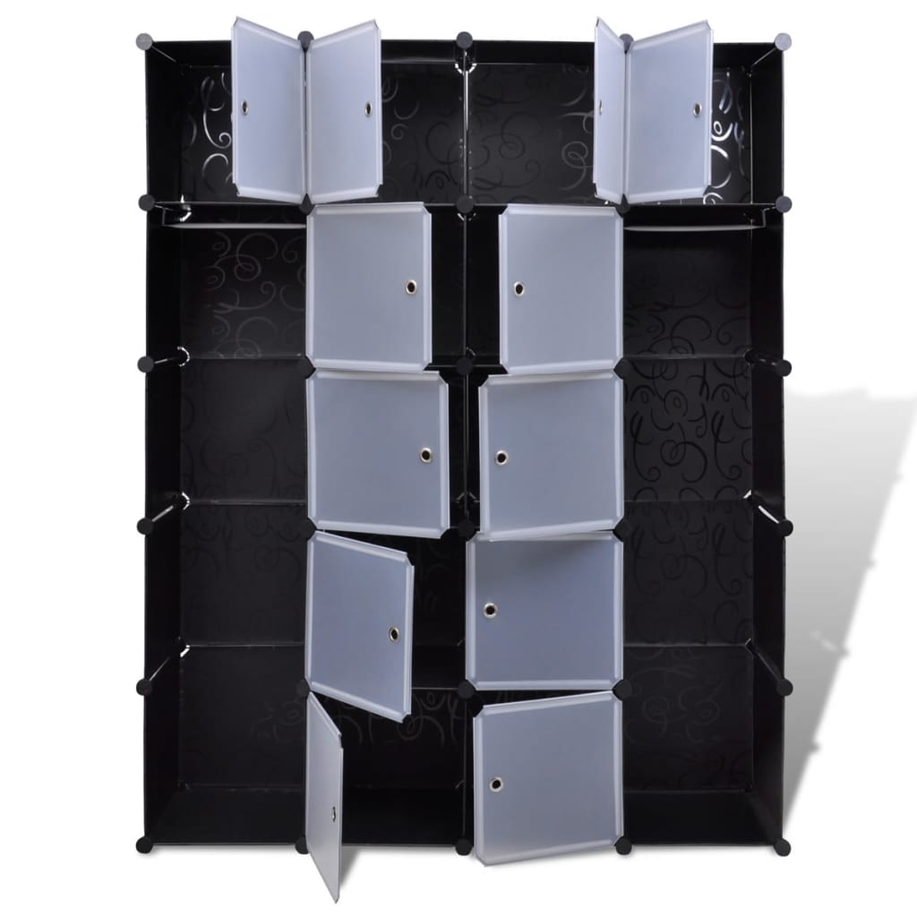 vidaXL Modulárna skrinka, 14 priečinkov, čierna a biela 37x146x180,5cm