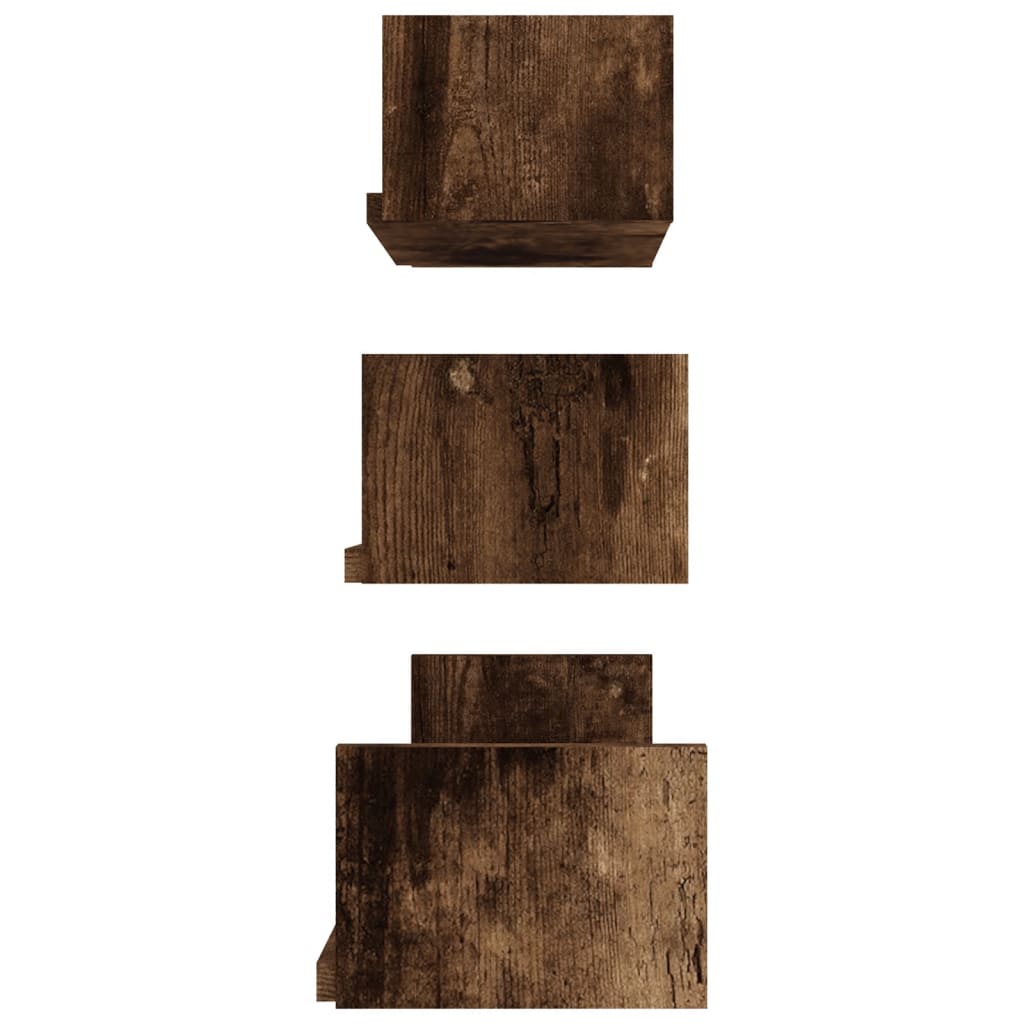 vidaXL Nástenné výstavné police 3 ks dymový dub spracované drevo