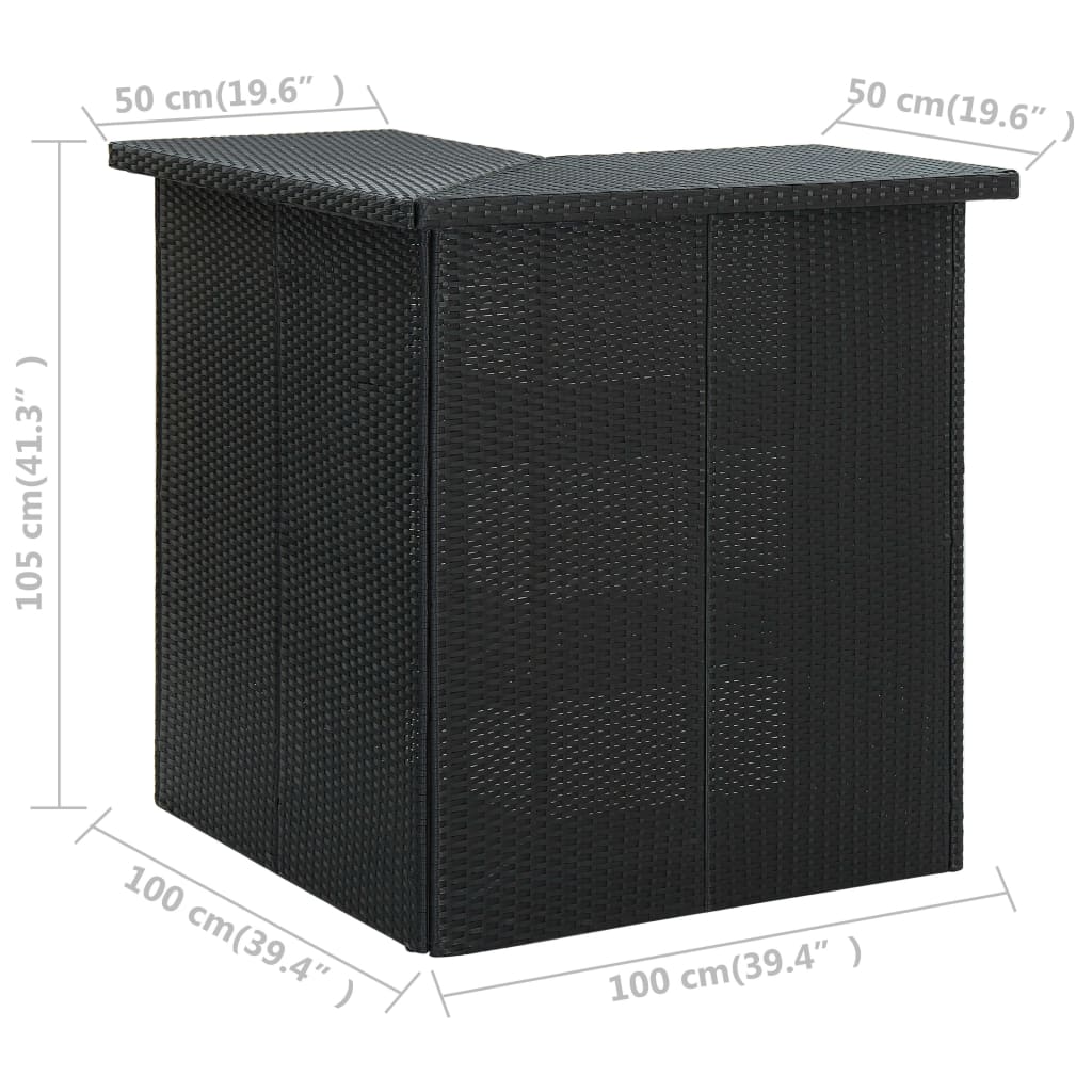 vidaXL Rohový barový stolík čierny 100x50x105 cm polyratanový