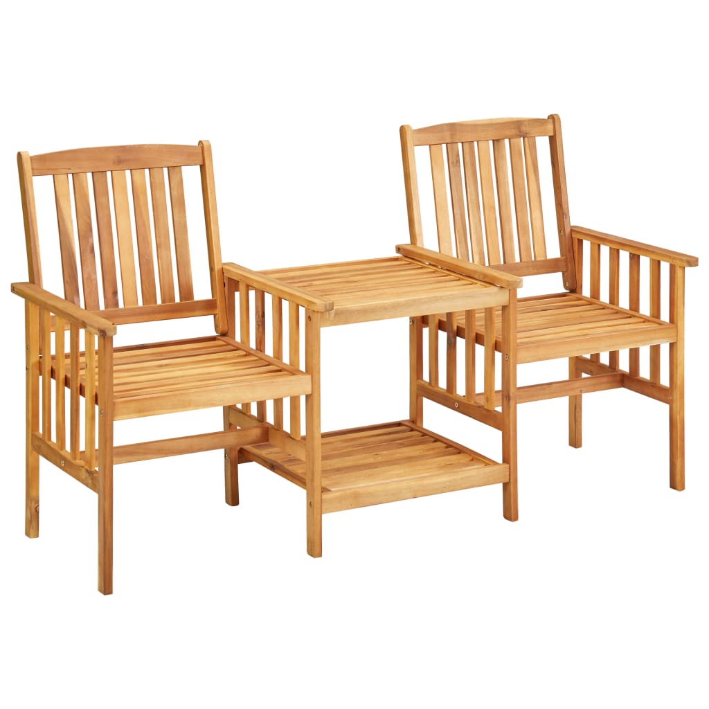 vidaXL Záhradné stoličky s príručným stolom a vankúšmi akáciový masív