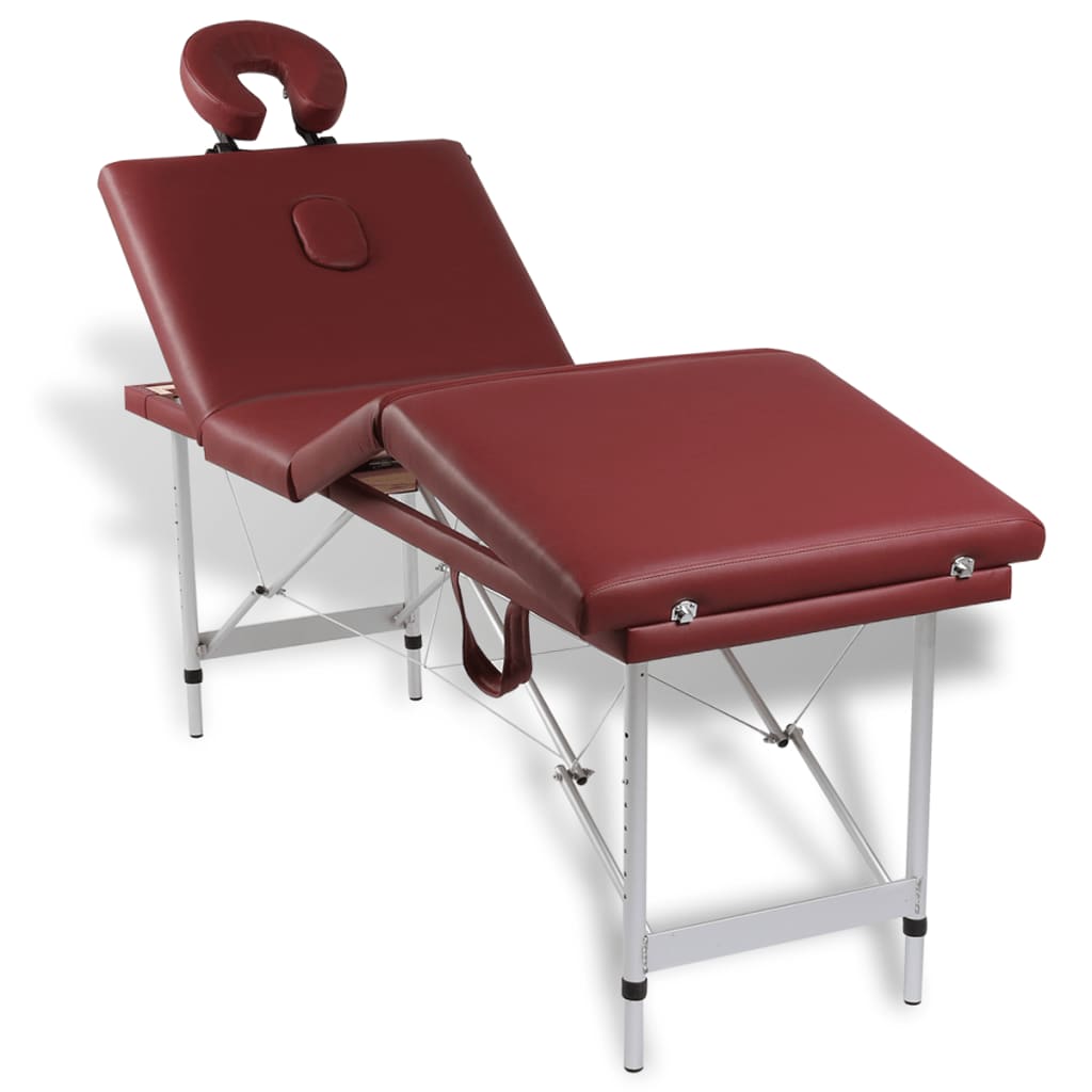 Červený skladací masážny stôl so 4 zónami a hliníkovým rámom