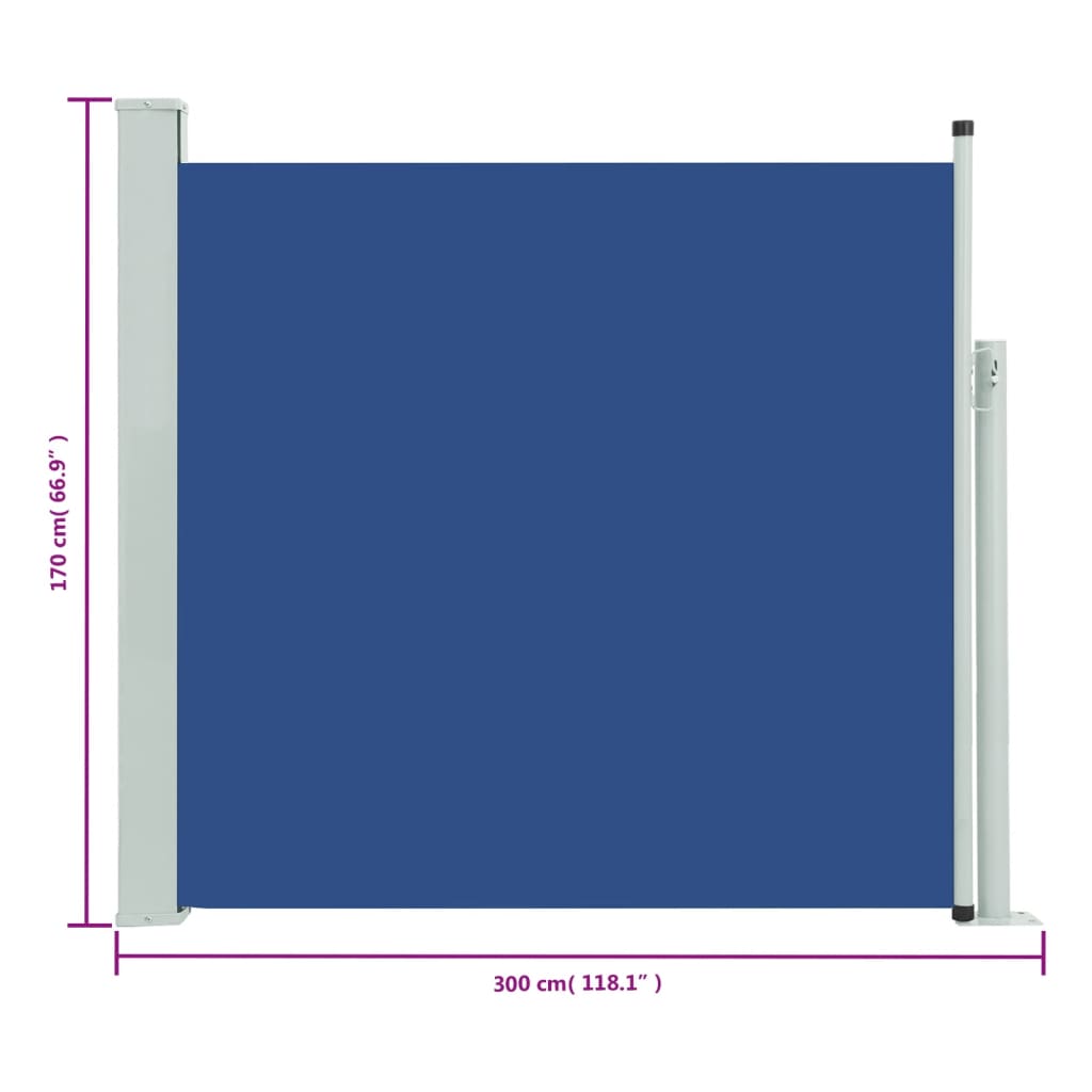 vidaXL Zaťahovacia bočná markíza na terasu 170x300 cm modrá