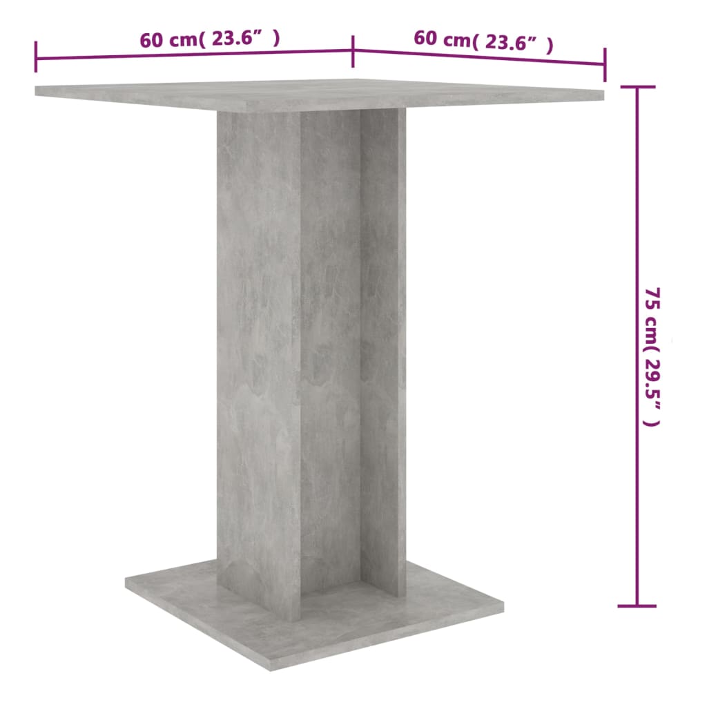 vidaXL Bistro stolík, betónovo sivý 60x60x75 cm, kompozitné drevo