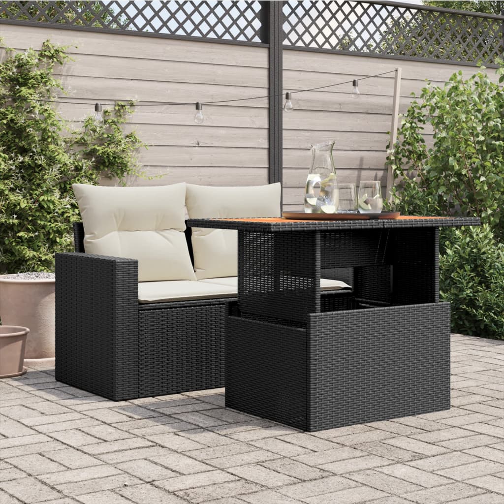 vidaXL Záhradný stôl čierny 100x55x73 cm polyratan a akáciové drevo