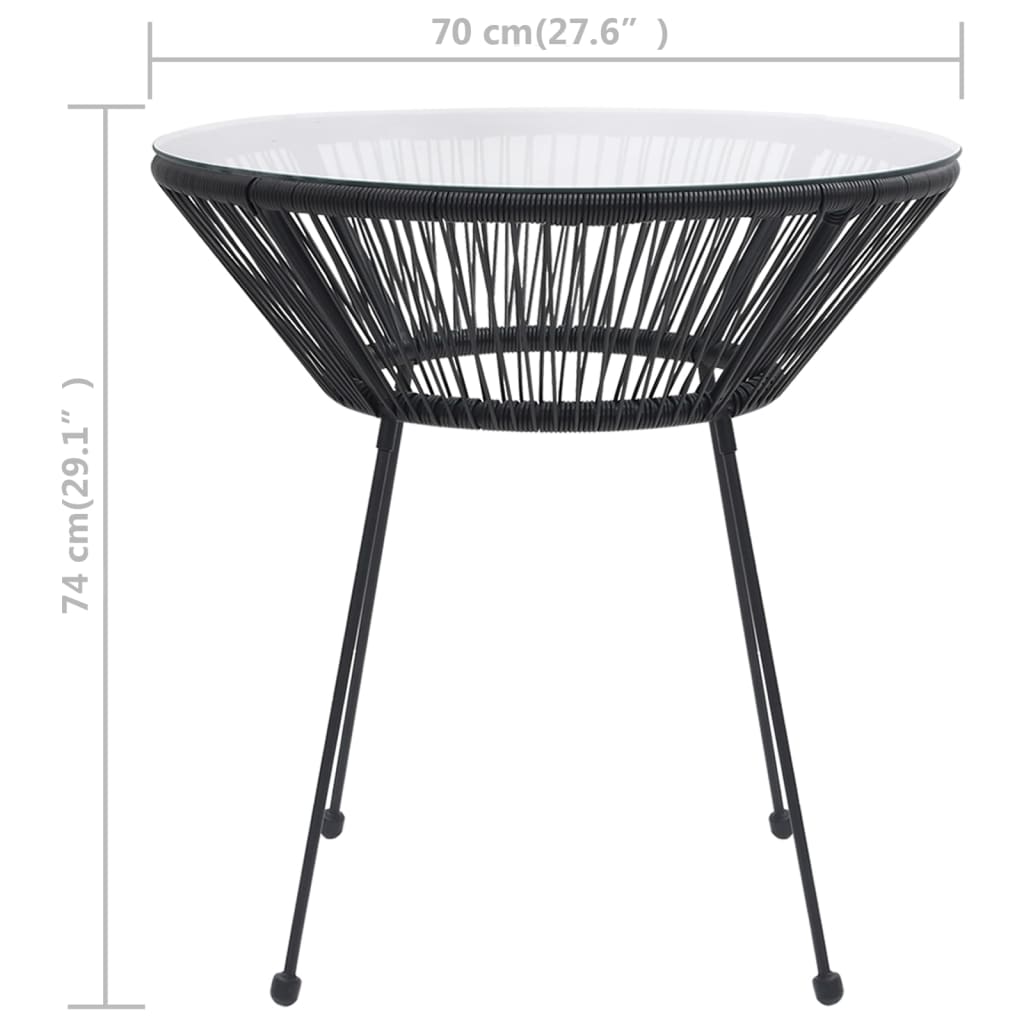 vidaXL Záhradný jedálenský stôl čierny Ø70x74 cm sklo a ratan