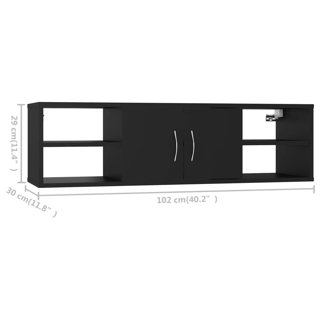 vidaXL Nástenná polica, čierna 102x30x29 cm, kompozitné drevo