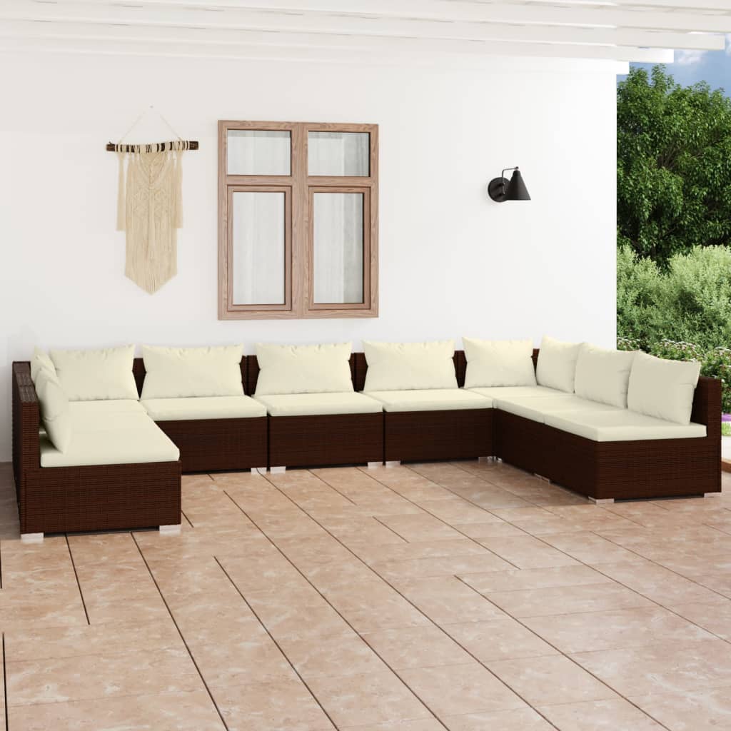vidaXL 9-dielna záhradná sedacia súprava s vankúšmi polyratan hnedá