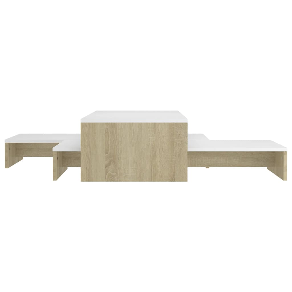 vidaXL Zasúvací konferenčný stolík biely a dub sonoma 100x100x26,5 cm