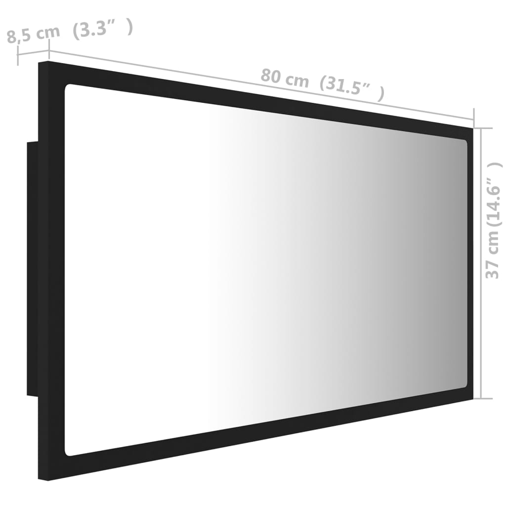 vidaXL Kúpeľňové LED zrkadlo čierne 80x8,5x37 cm akryl