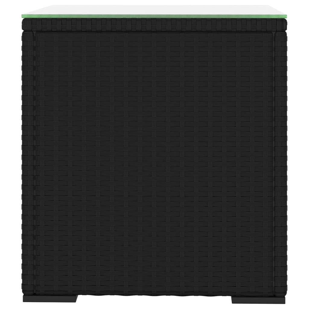 vidaXL Príručný stolík, čierny 40x37x40,5 cm, polyratan a tvrdené sklo