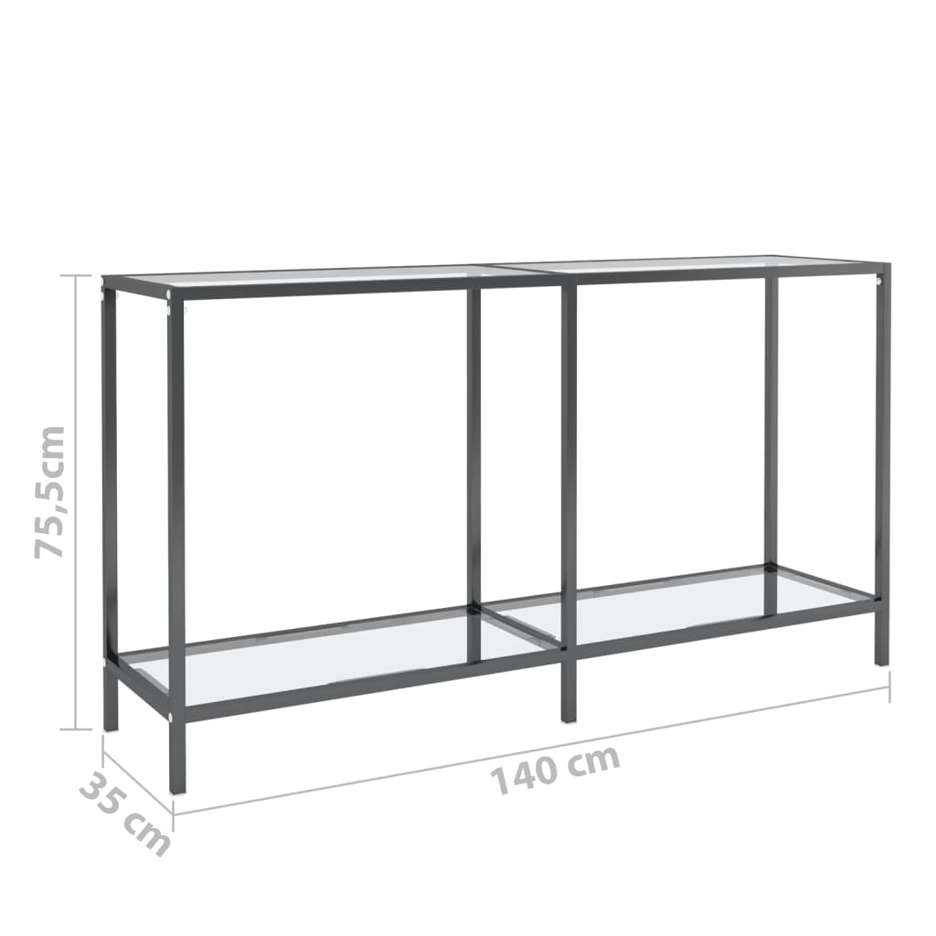 vidaXL Konzolový stolík priehľadný 140x35x75,5 cm tvrdené sklo