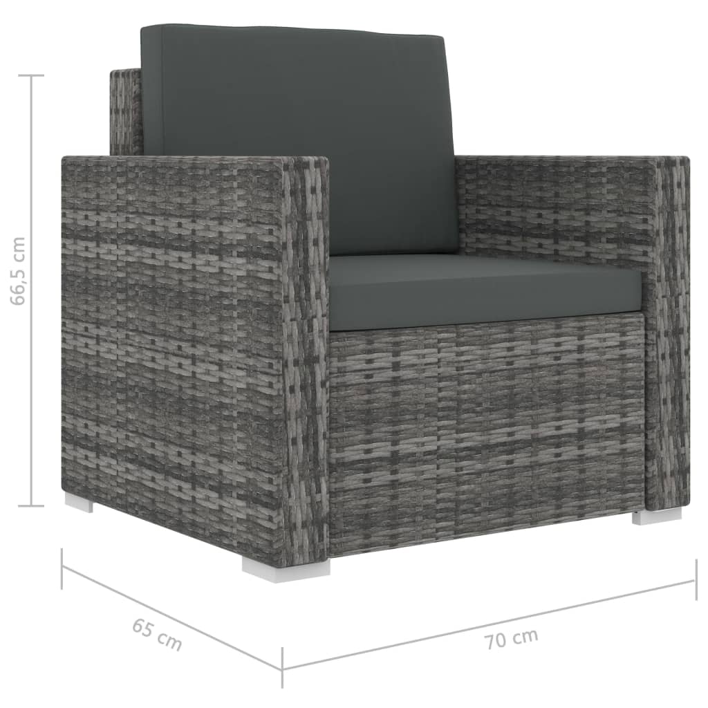 vidaXL 8-dielna záhradná sedacia súprava s podložkami, polyratan, sivá