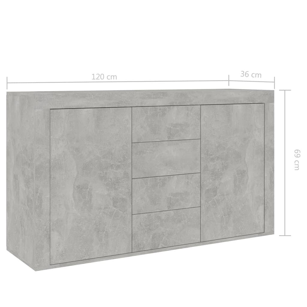 vidaXL Komoda, betónovo sivá 120x36x69 cm, kompozitné drevo