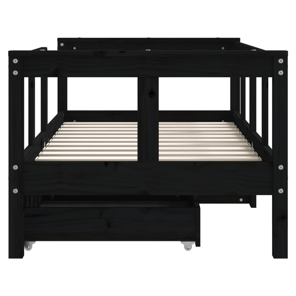vidaXL Rám detskej postele so zásuvkami čierny 70x140 cm mas. borovica