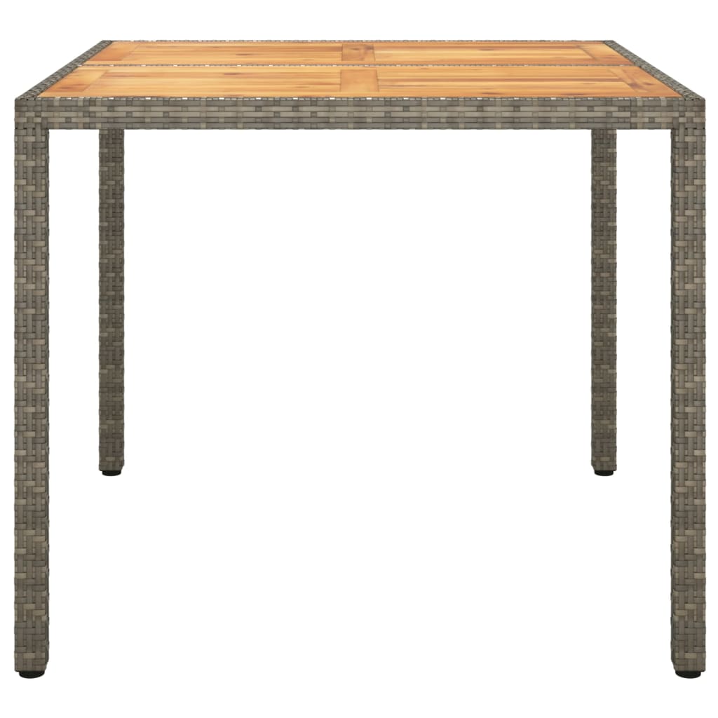 vidaXL Záhradný stôl 90x90x75 cm polyratan a akáciové drevo sivý