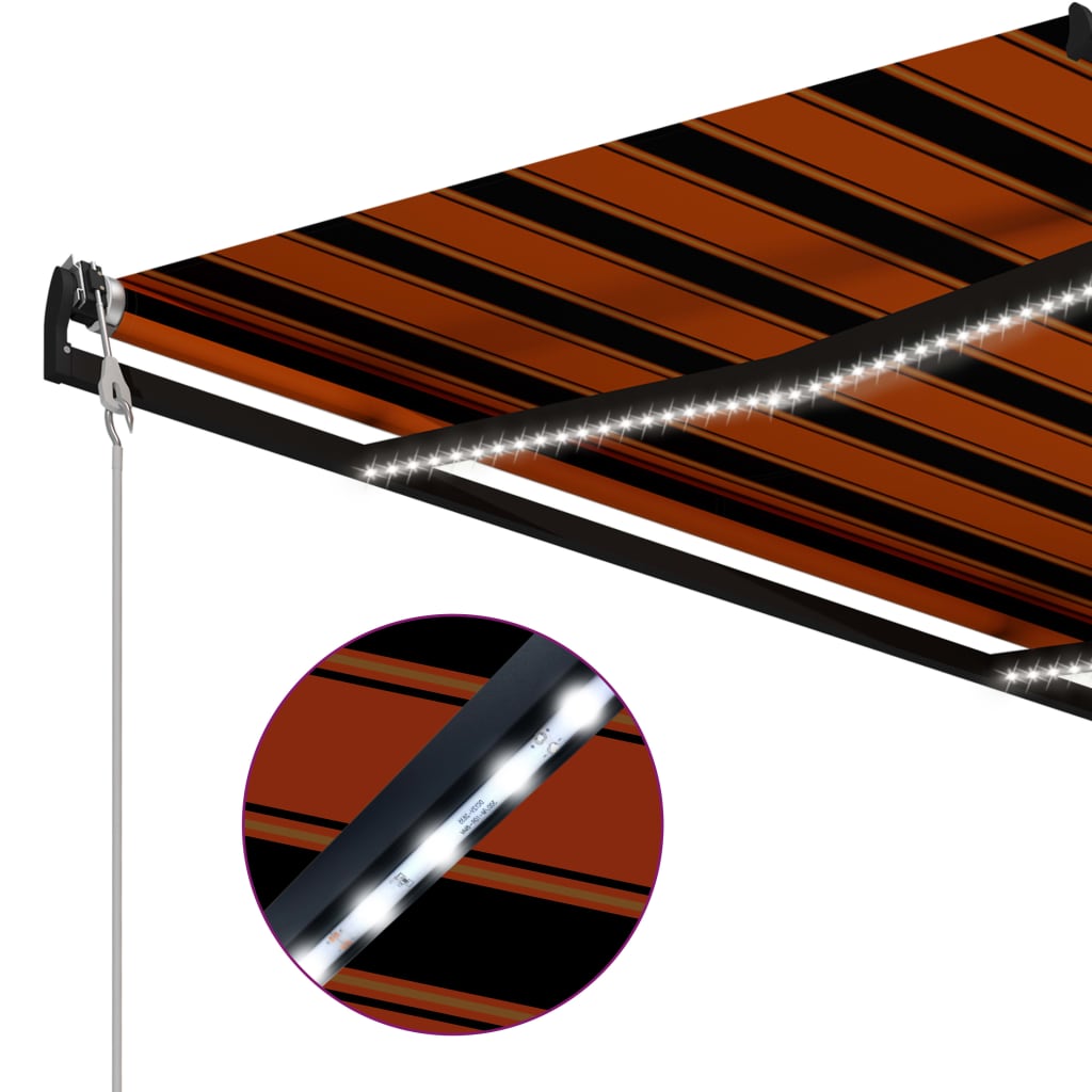 vidaXL Zaťahovacia markíza so senzorom vetra a LED 500x300 cm oranžovo-hnedá