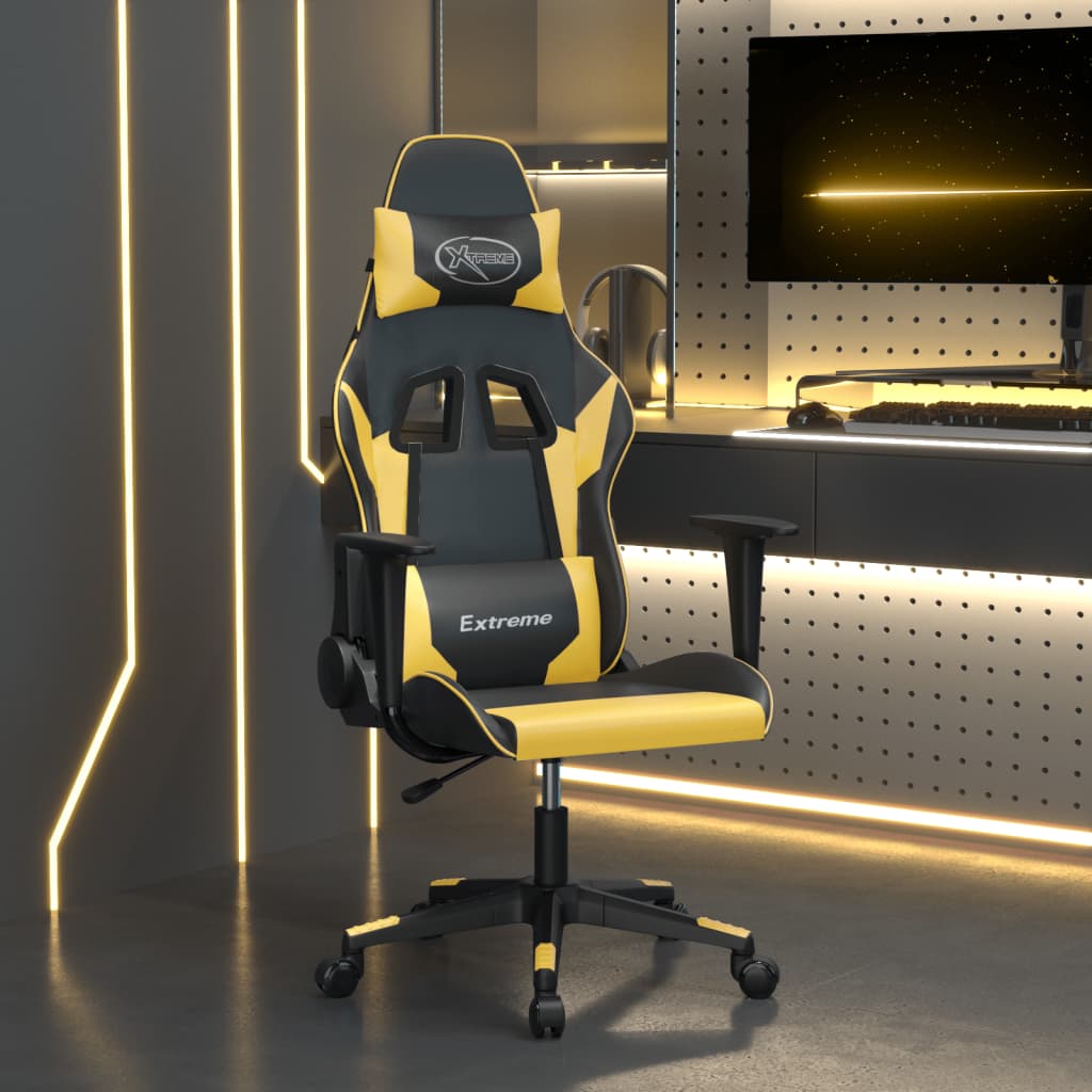 vidaXL Masážna herná stolička čierna a zlatá umelá koža