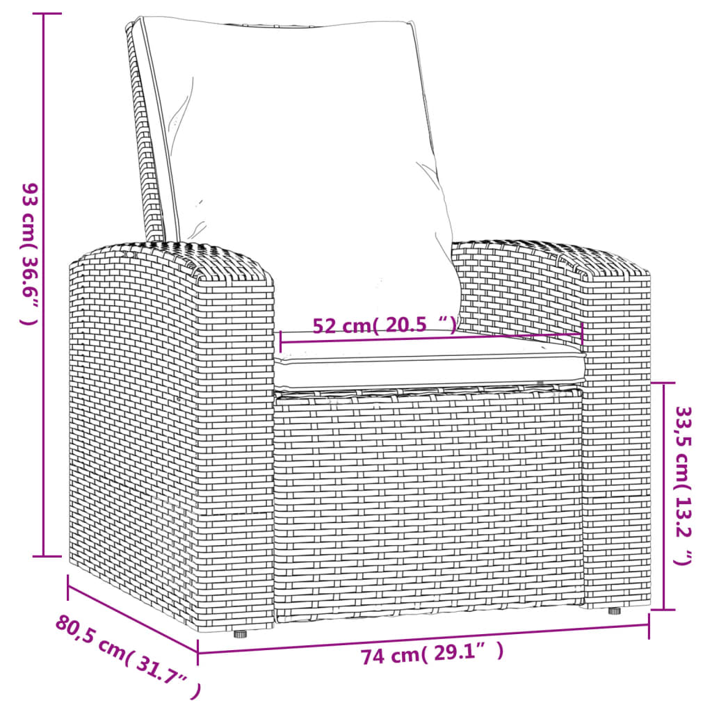 vidaXL Záhradná sklápacia stolička s vankúšmi sivá polyratan