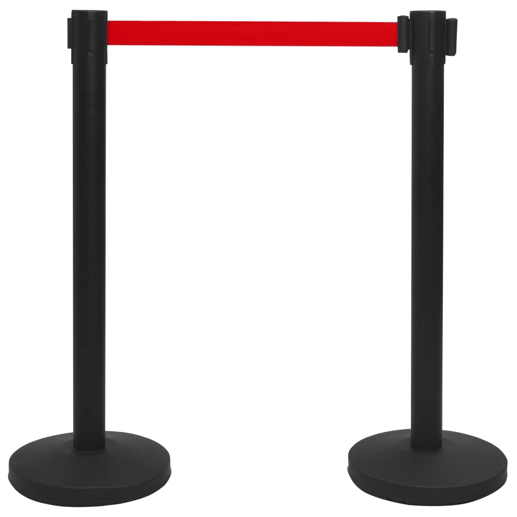 vidaXL Vymedzovací stĺpik s popruhom / letisková bariéra čierna oceľová