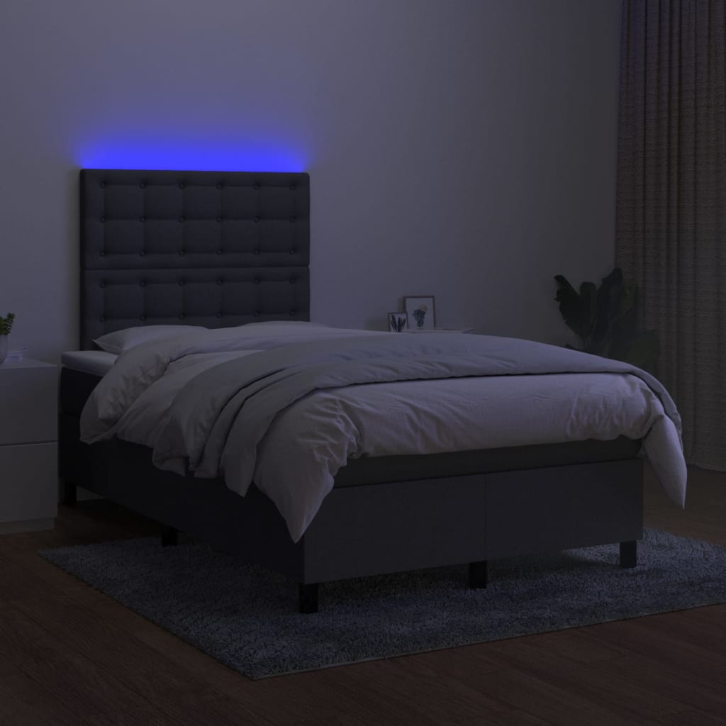 vidaXL Posteľ boxsping s matracom a LED tmavosivá 120x200 cm látka
