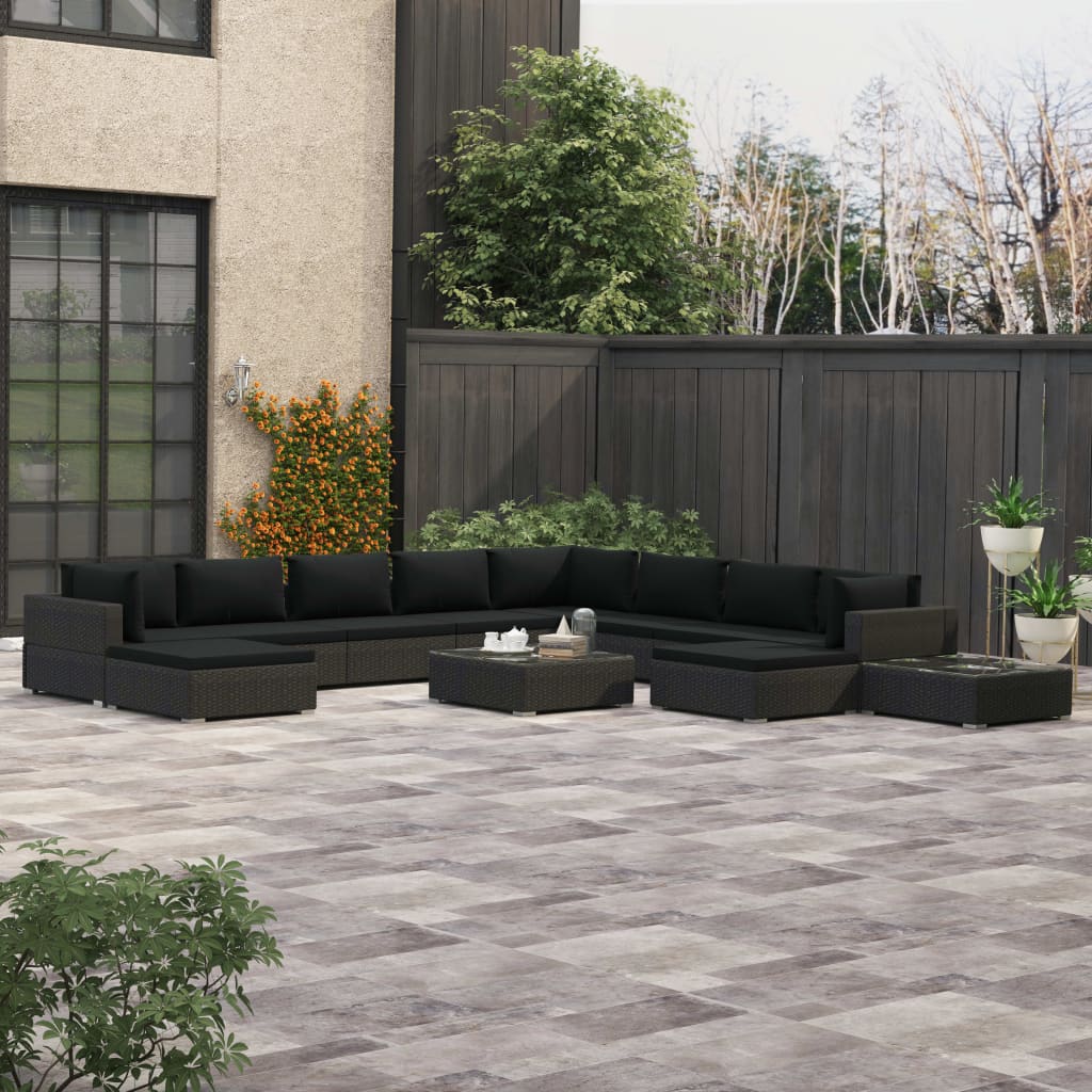 vidaXL 12-dielna záhradná sedacia súprava+podložky, polyratan, čierna