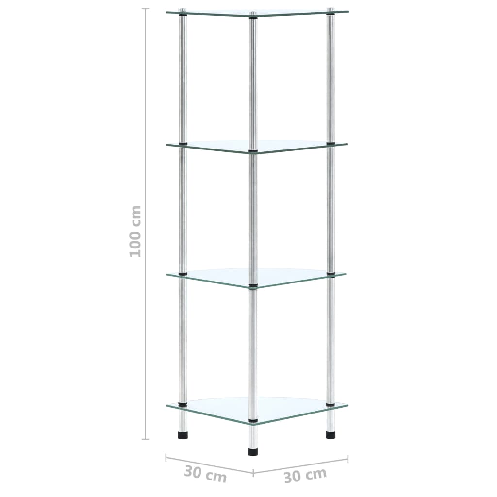 vidaXL Regál so 4 policami, priehľadný 30x30x100 cm, tvrdené sklo