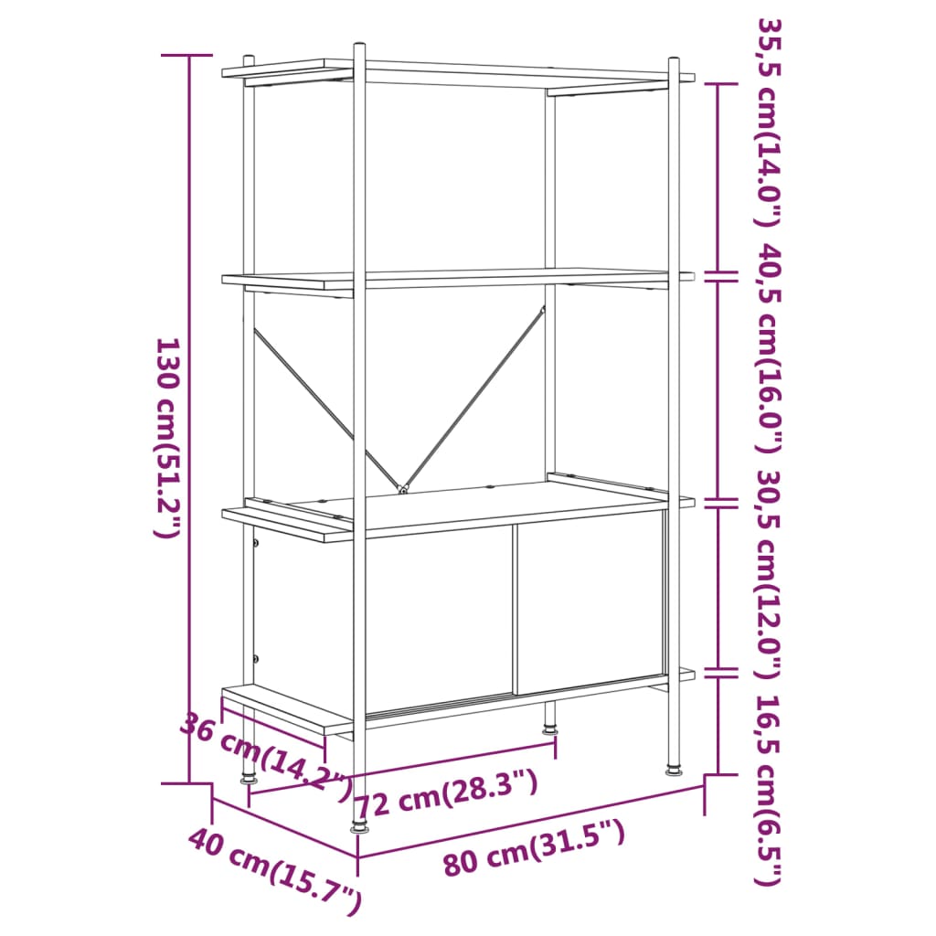 vidaXL 4-poschodová polica so skrinkou 80x40x130cm oceľ a sprac. drevo