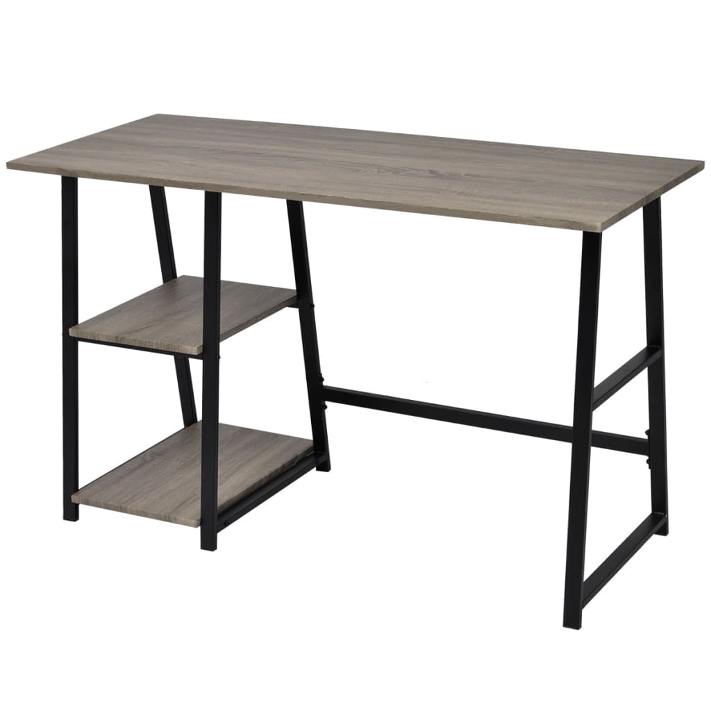 vidaXL Písací stôl s 2 poličkami, šedý a dubový