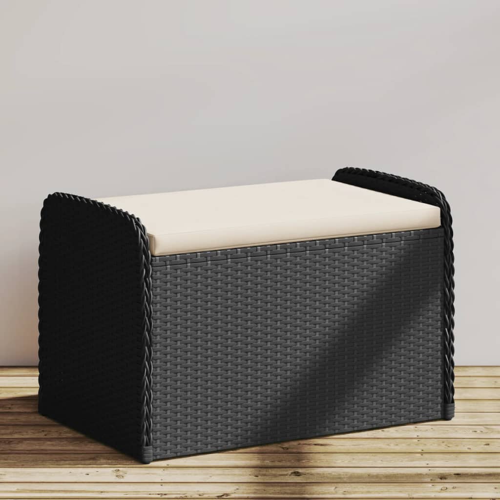 vidaXL Úložná lavička s vankúšom čierna 80x51x52 cm polyratan