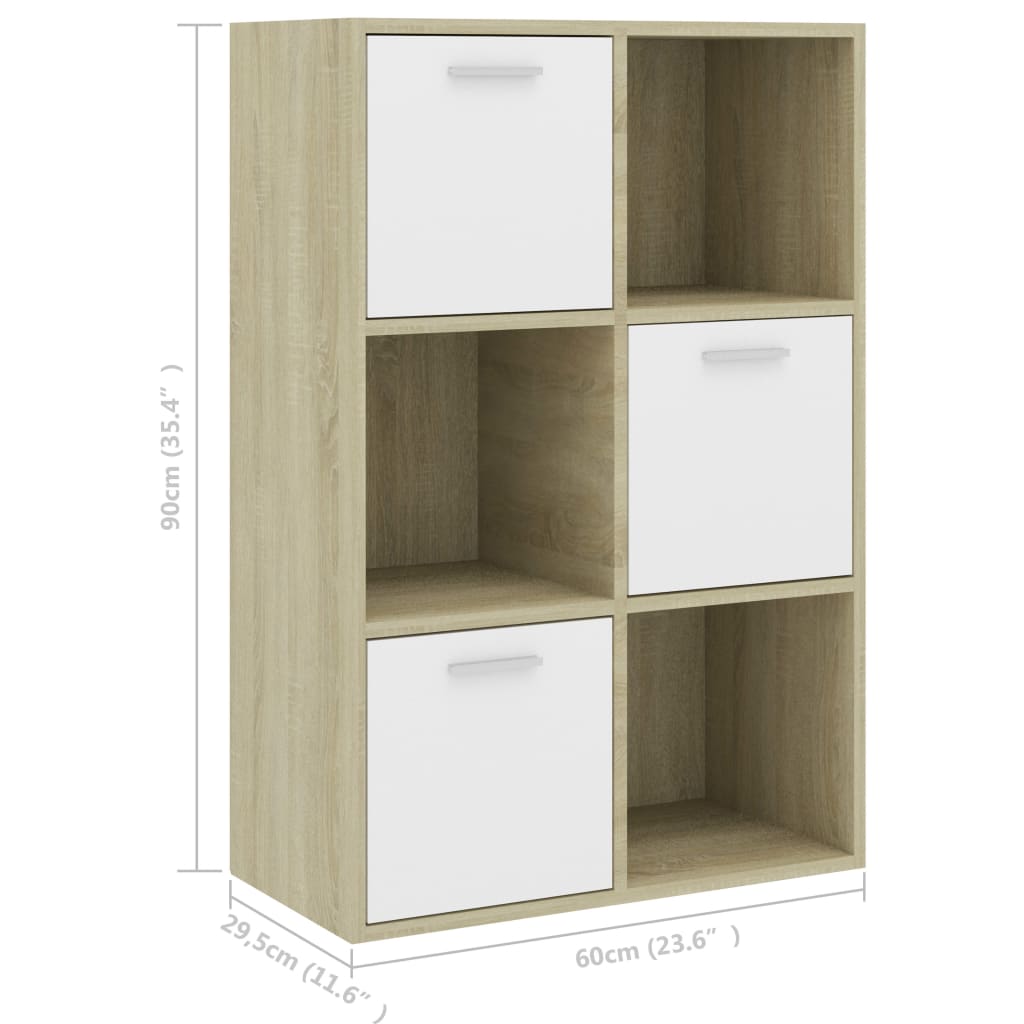 vidaXL Úložná skrinka, biela a sonoma 60x29,5x90 cm, kompozitné drevo