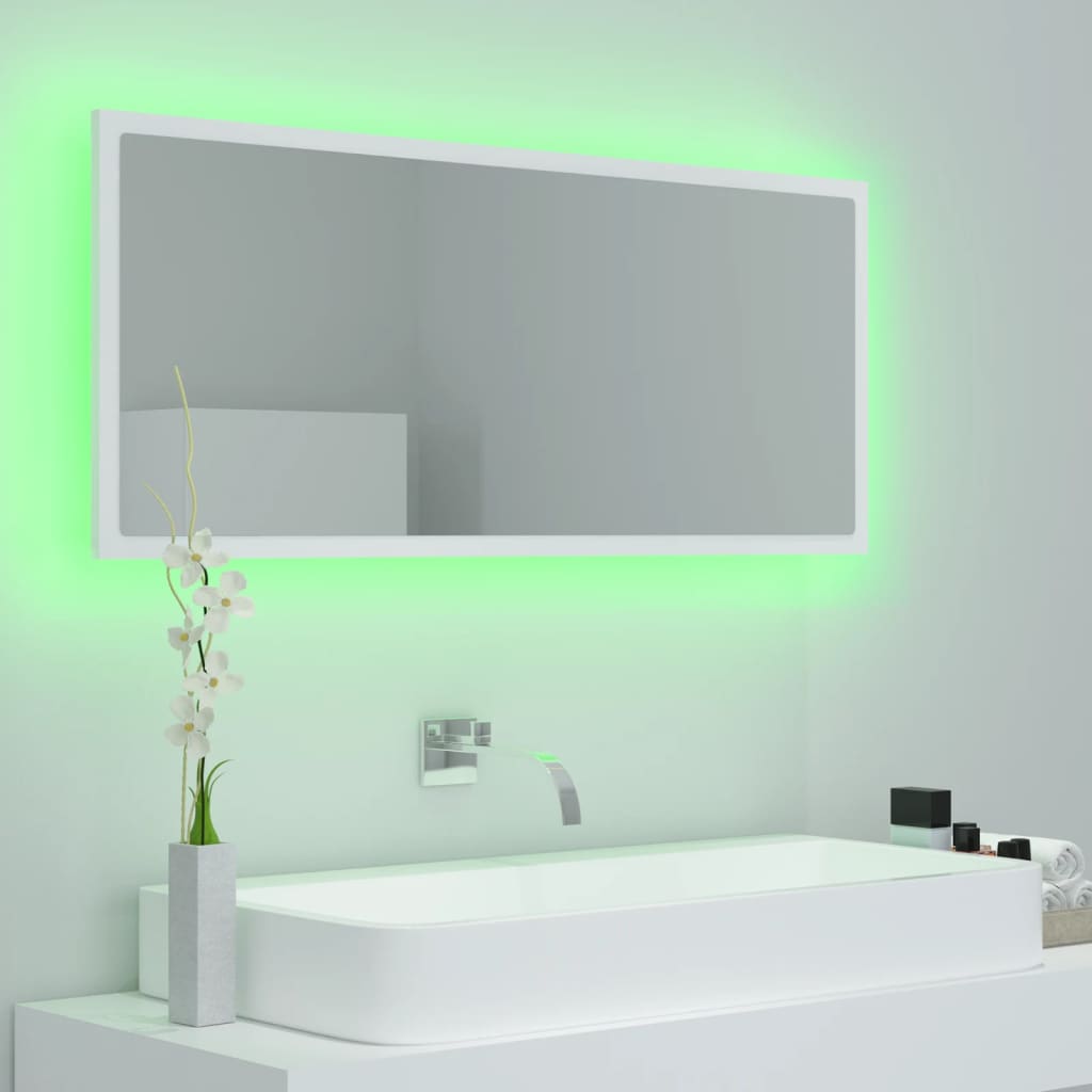 vidaXL Kúpeľňové LED zrkadlo biele 100x8,5x37 cm drevotrieska