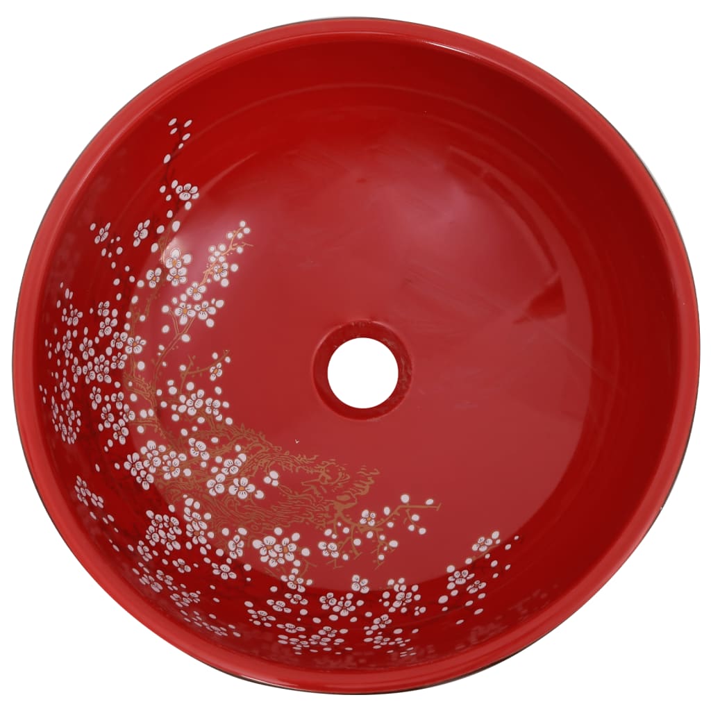 vidaXL Umývadlo na dosku čierno-červené okrúhle Φ41x14 cm keramické