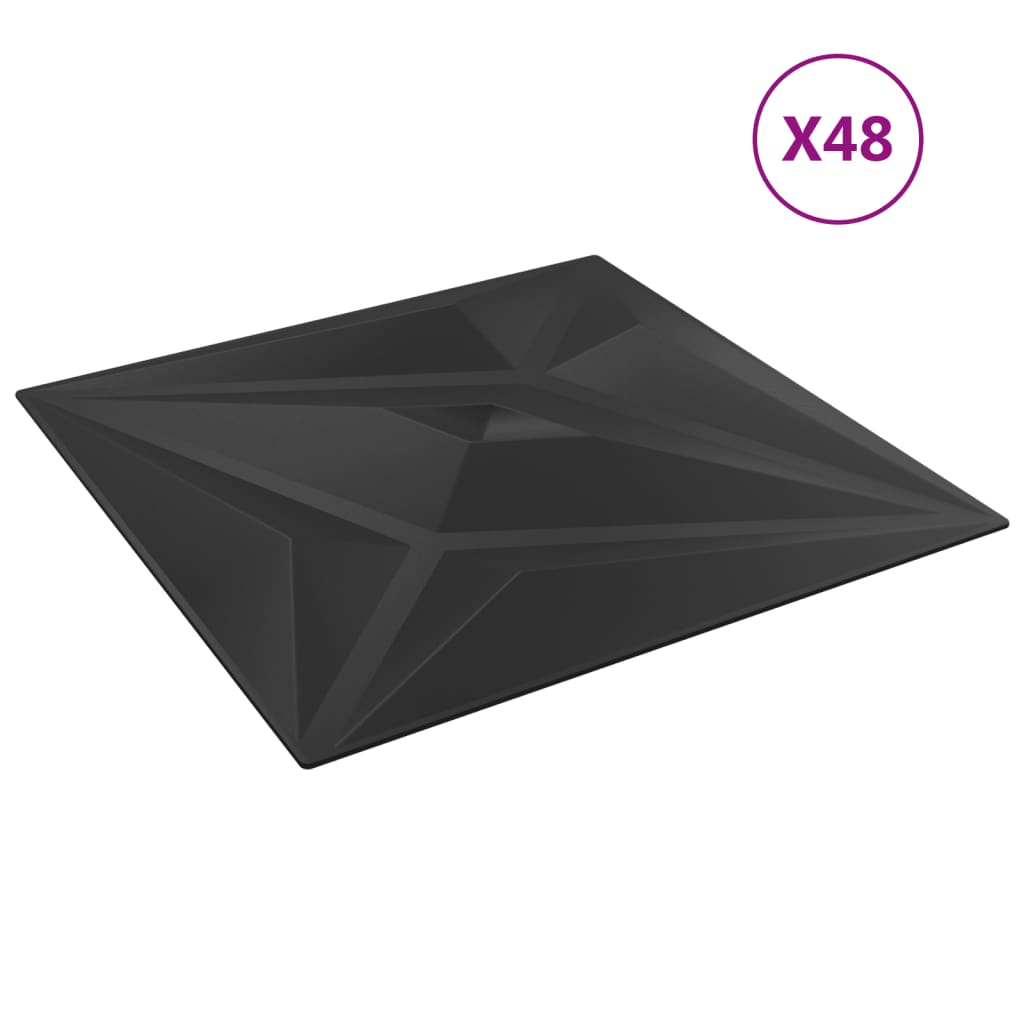 vidaXL Nástenné panely 48 ks, čierne 50x50 cm, XPS 12 m² hviezda