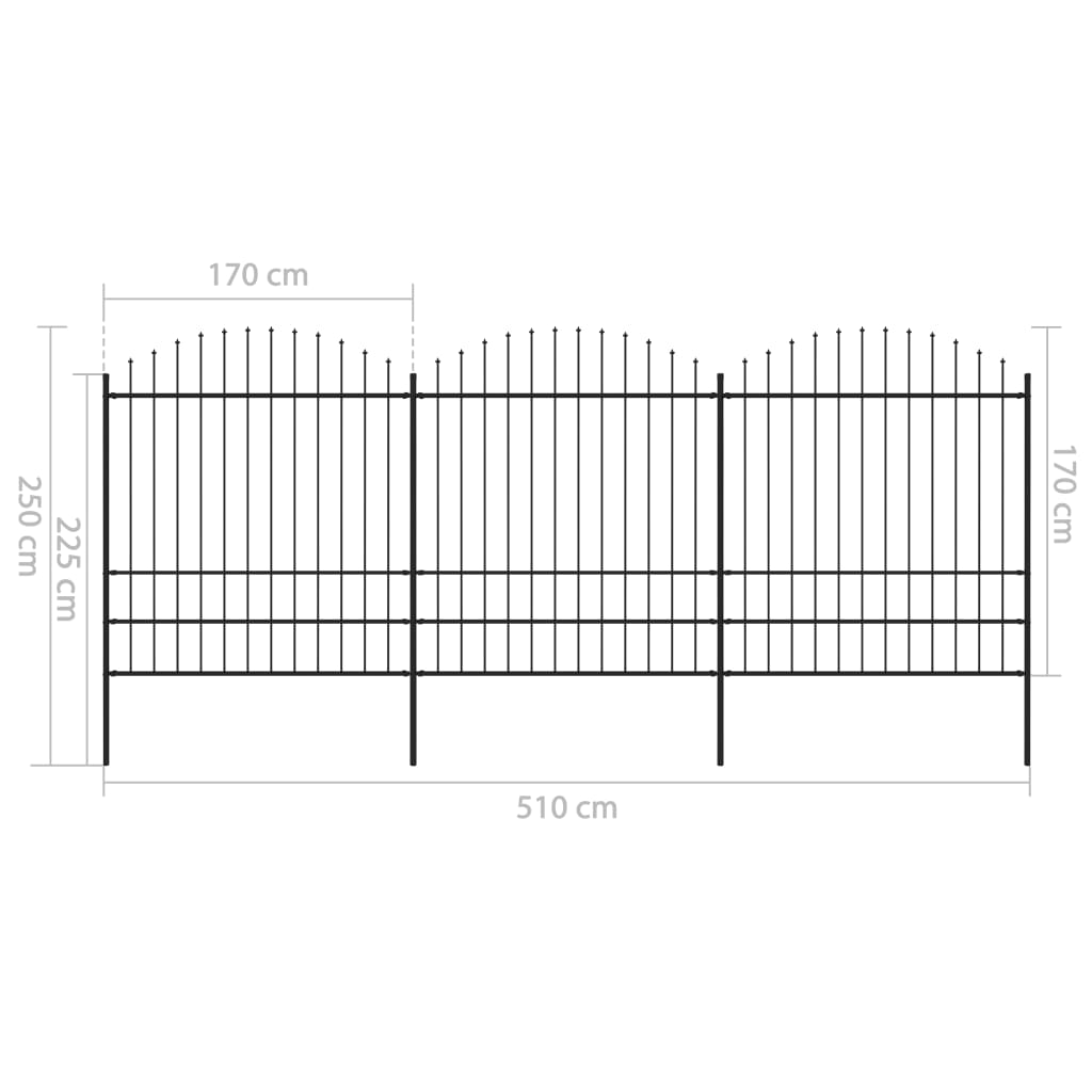 vidaXL Záhradný plot s hrotmi, oceľ (1,75-2)x5,1 m, čierny
