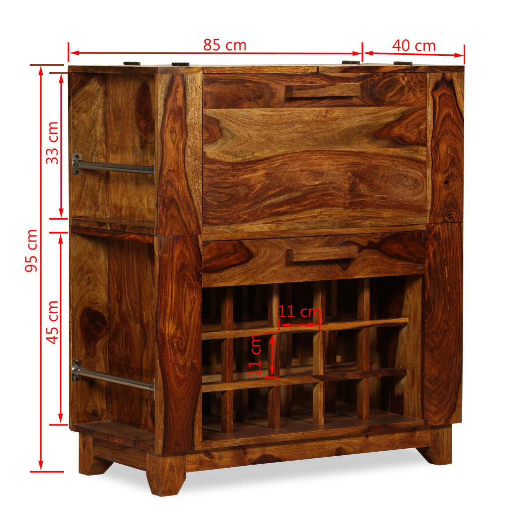 vidaL Barová skrinka z masívneho sheeshamového dreva, 85x40x95 cm