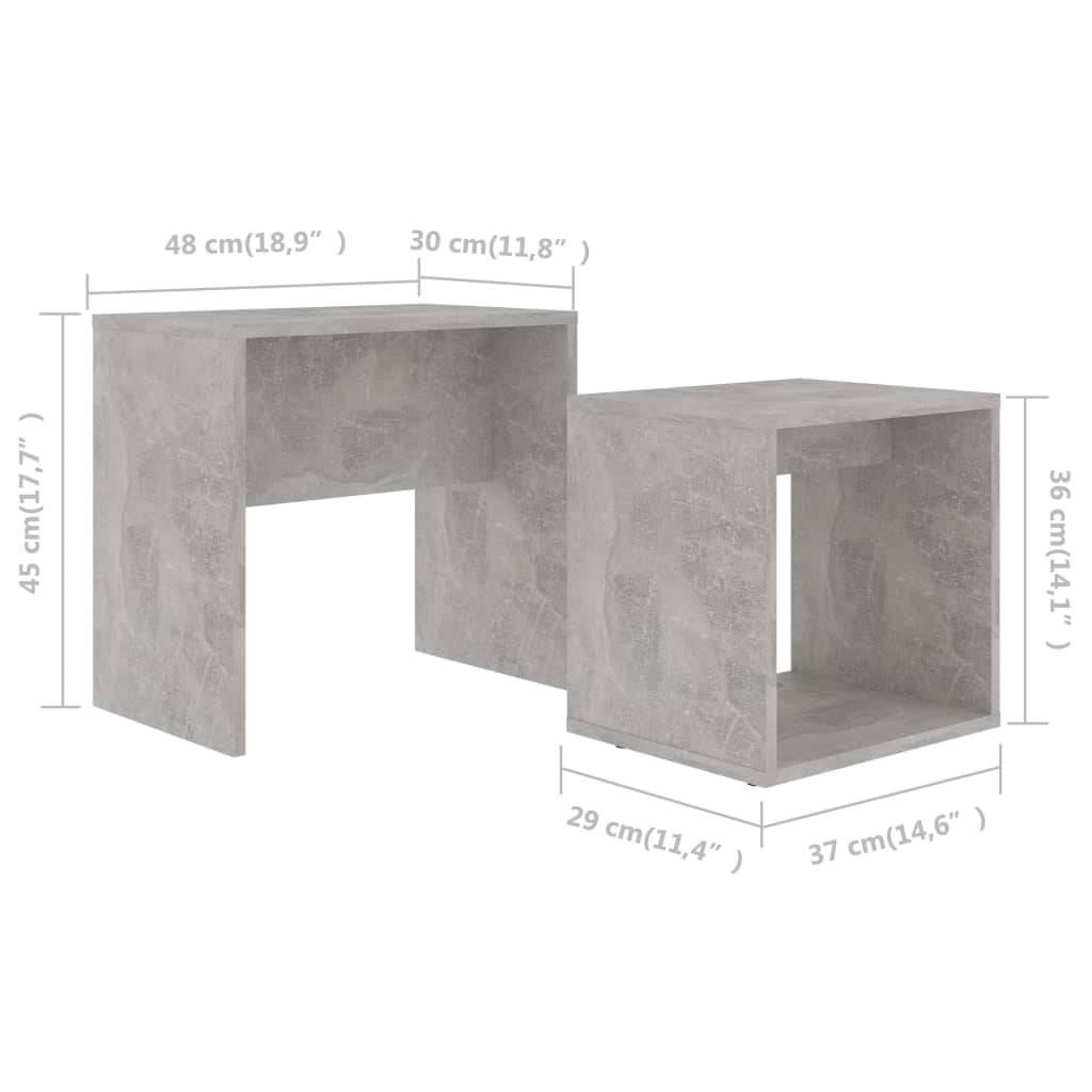 vidaXL Sada konferenčných stolíkov betónovo-sivá 48x30x45 cm drevotrieska