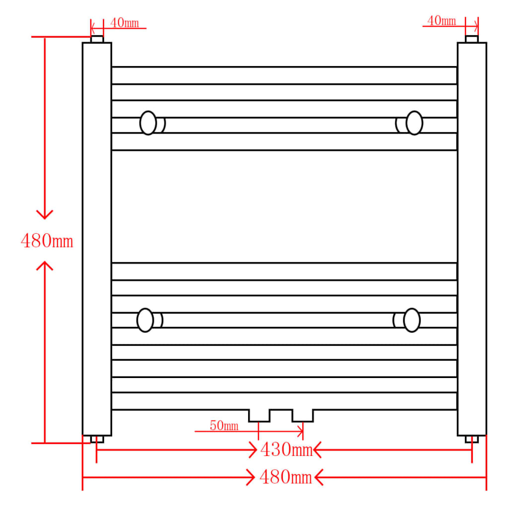 Sivý rebríkový radiátor na centrálne vykurovanie, rovný 480x480 mm