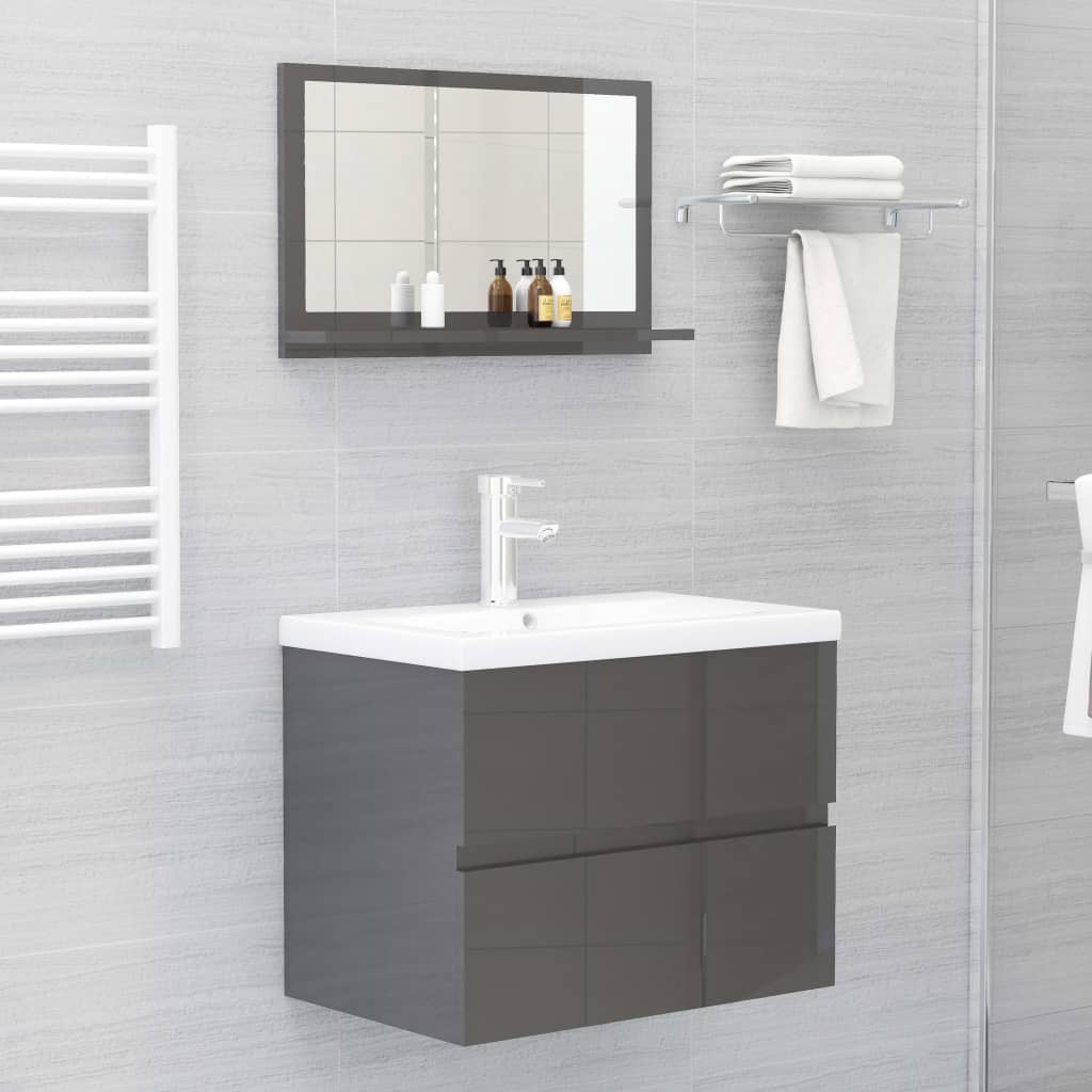 vidaXL Kúpeľňové zrkadlo, lesklé sivé 60x10,5x37 cm, kompozitné drevo