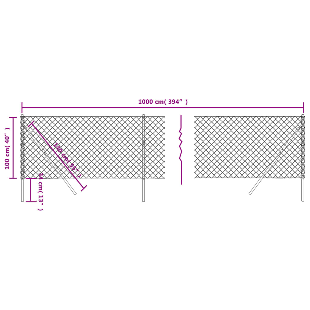 vidaXL Reťazový plot zelený 1x10 m
