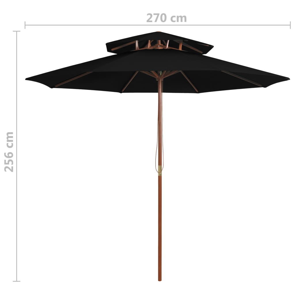 vidaXL Dvojitý slnečník s drevenou tyčou čierny 270 cm