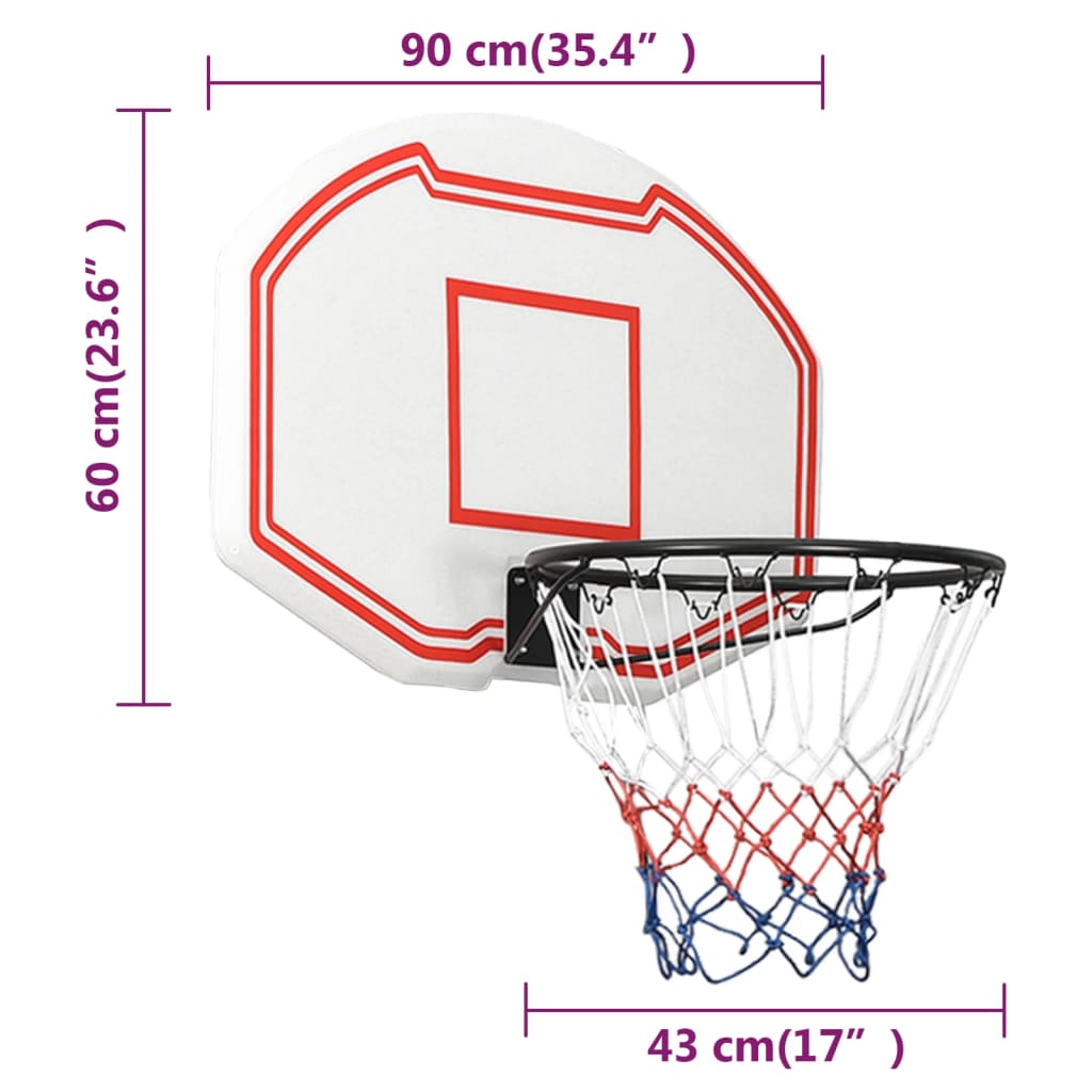 vidaXL Basketbalová doska biela 90x60x2 cm polyetén