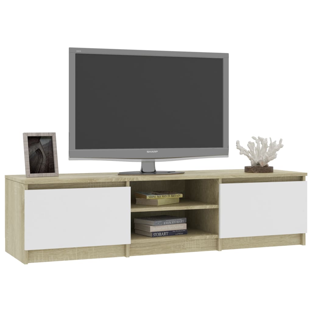 vidaXL TV skrinka, biela a dub sonoma 140x40x35,5 cm, drevotrieska