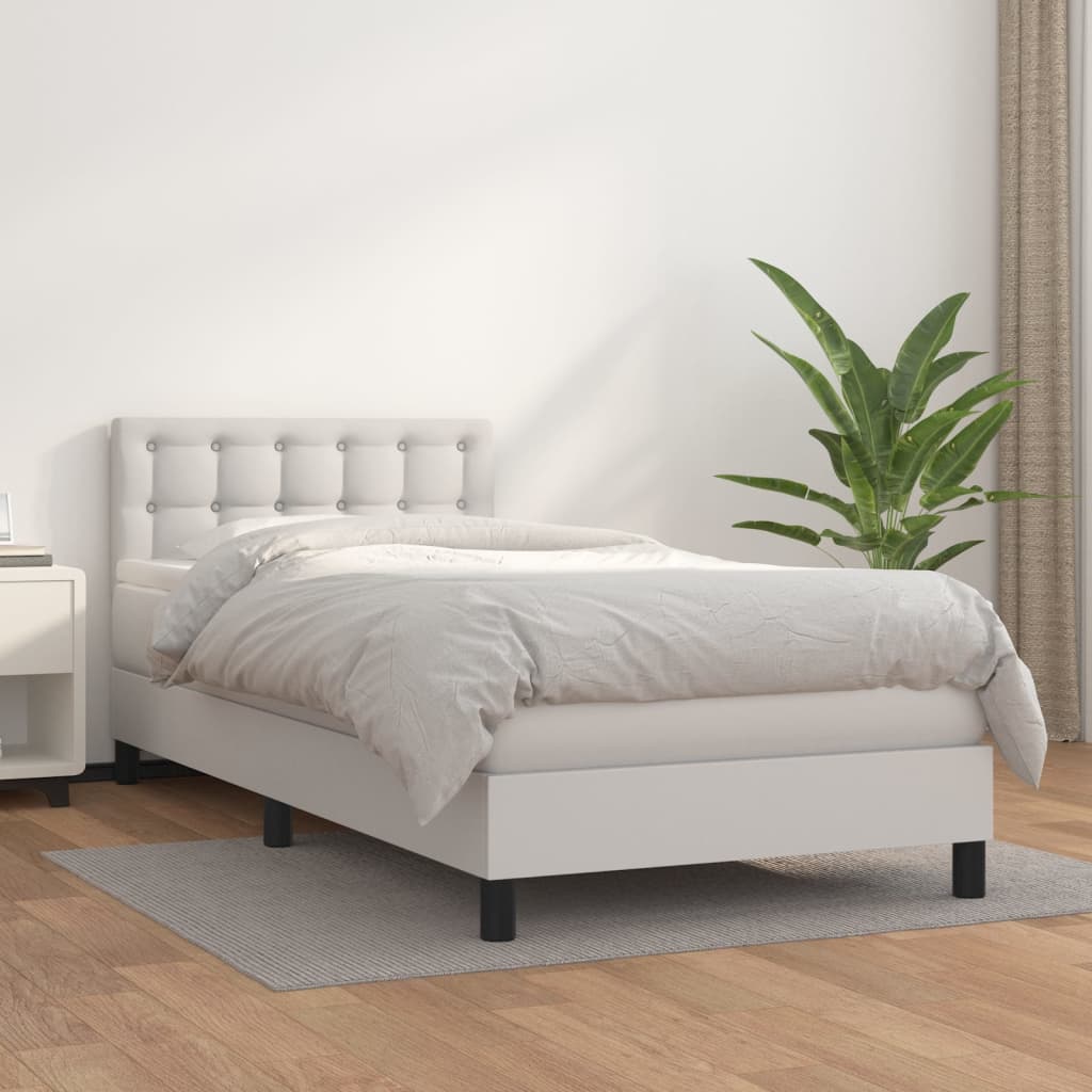 vidaXL Boxspring posteľ s matracom biela 90x190 cm umelá koža
